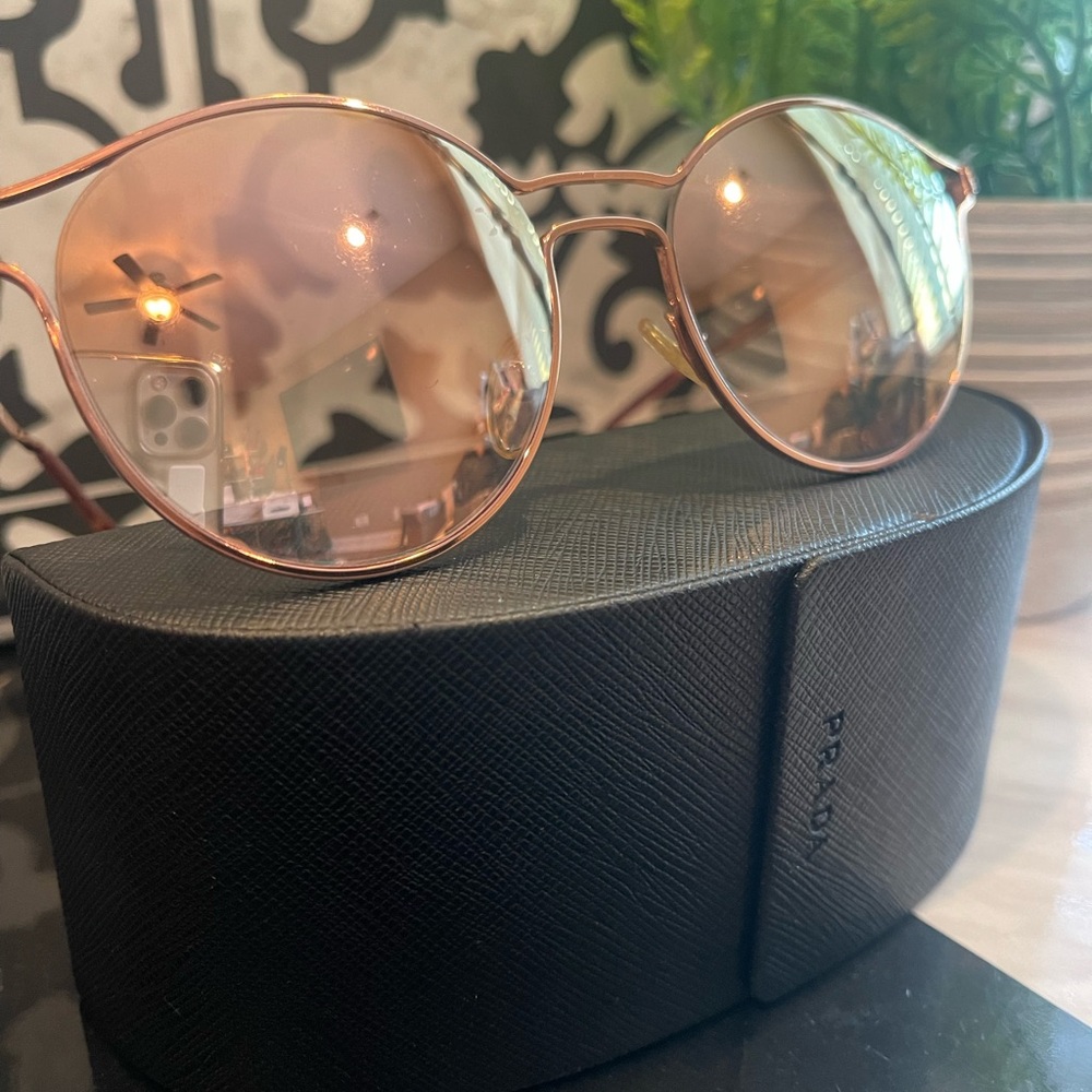 PRADA Mirrored Cinema Sunglasses SPR 62S Rose Gold VGUC - Picture 3 of 6